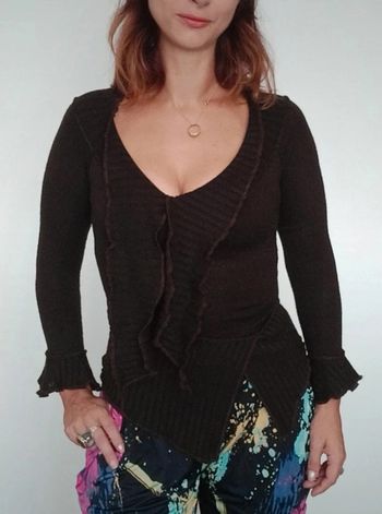 Pull décolleté volanté marron taille unique