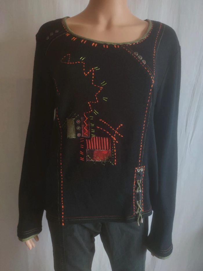 Pull motifs originaux 💮 Laine Angora Coton _ T. 44 Figure Libre - photo numéro 2