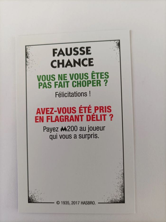 Carte fausse chance pièce détachée Monopoly édition tricheurs Hasbro gaming #A28