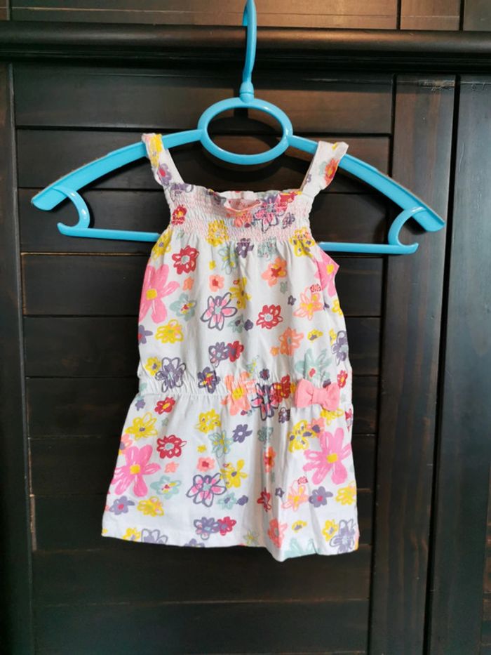 Robe 12 mois Gémo blanche à fleurs 100% coton