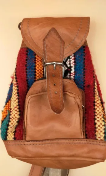 Sac à dos cuir avec motifs toile colorés