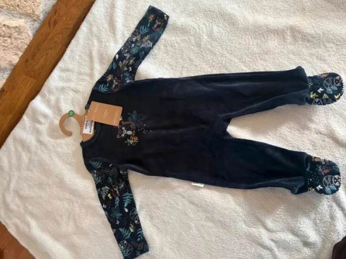 Pyjama velours bébé garçon – motif forêt et hiboux – 12 mois - photo numéro 2