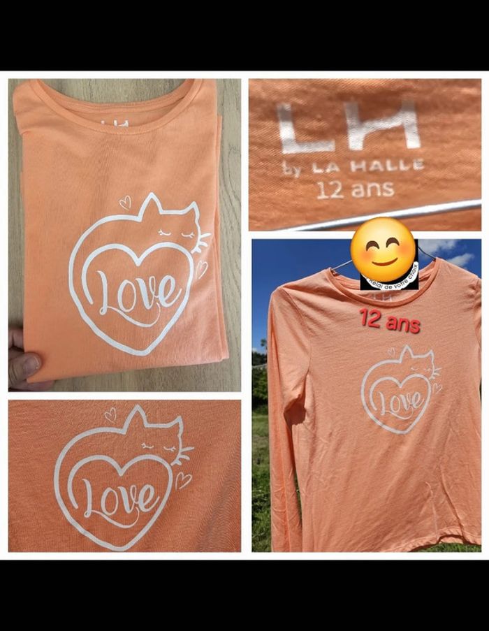 TEE shirt manche longue 12 ans fille corail lH