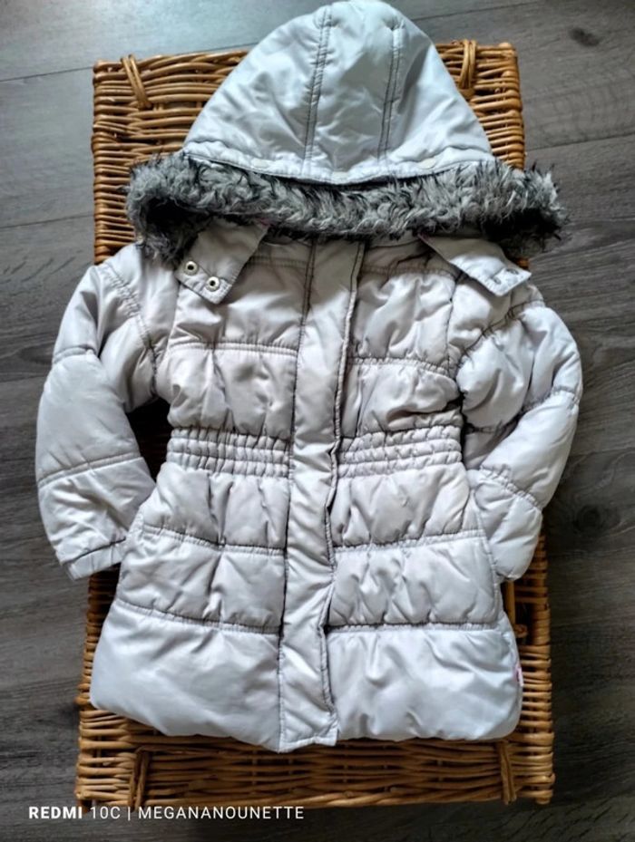 🎀 Manteau Doudoune Gris – Taille 3 Ans / 98 cm – Capuche Amovible – Très Bon État