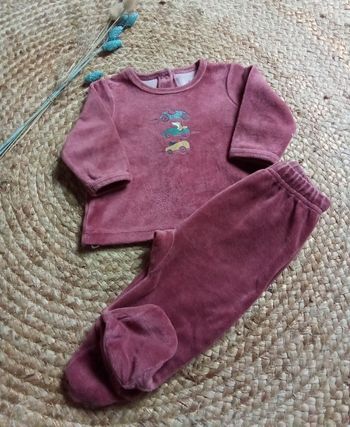 Pyjama prune 2 pièces en velours Vert Baudet 3 mois