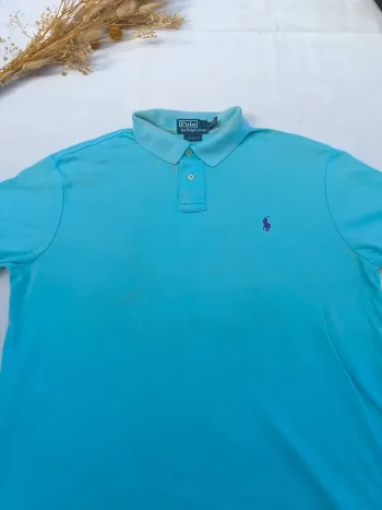 Polo Ralph Lauren homme taille L bleu turquoise logo violet avec tâches