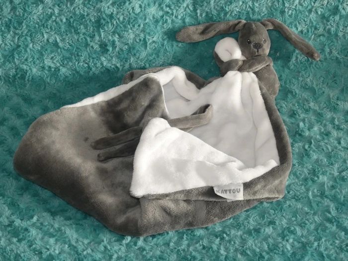 Doudou lapin couverture Nattou blanc gris 🐰tbe
