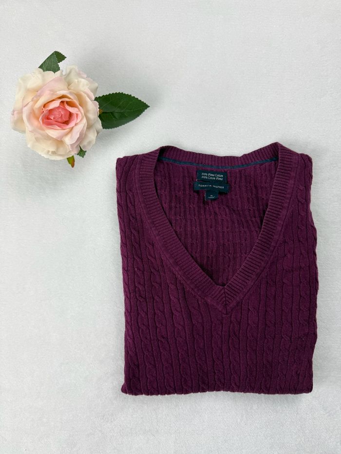 Pull torsadé violet Tommy Hilfiger pour femme taille M 100% coton Pima SM01625