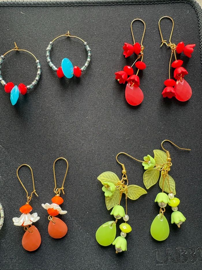 6 paires de boucles d’oreilles rouge jaune et orange - photo numéro 3
