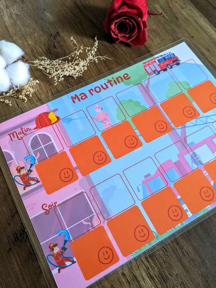 Tableau A4 routine enfant plastifiée camion de pompier - photo numéro 3