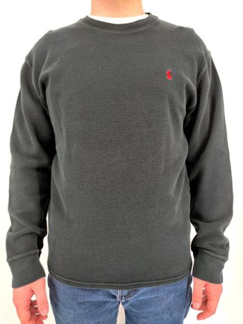 Pull Crewneck Ralph Lauren Nid D'abeilles Noir Logo Brodé Rouge Taille XL Homme