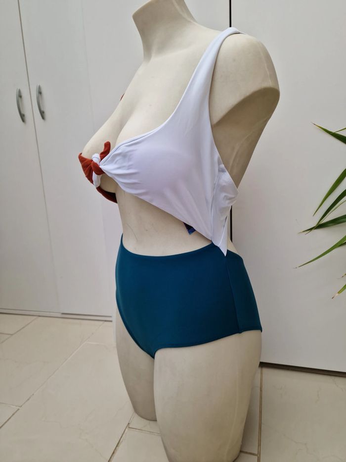 Maillot De Bain Sexy Effet 2 Pieces Blanc Bleu Petrol Marron - photo numéro 9