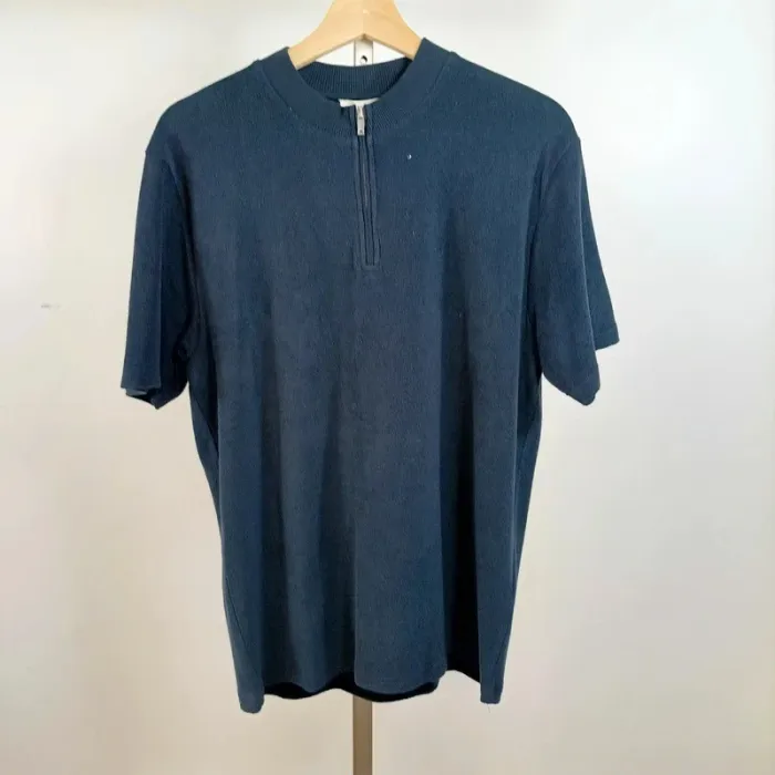 T-shirt zippé bleu marine en maille éponge Reiss Taille M Style casual chic A762