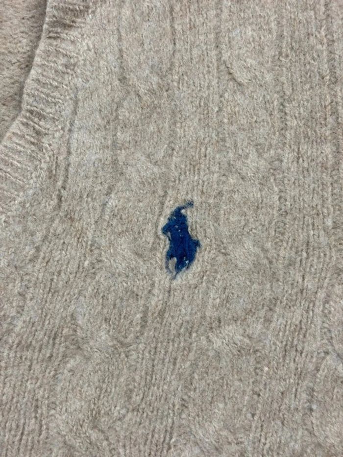 Pull d’hiver torsadé Ralph Lauren en laine et cachemire beige col V taille XS - photo numéro 5