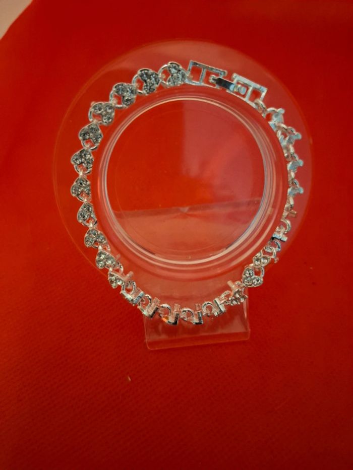 Bracelet acier métal argenté neuf avec etiquette avec oxydes de zirconium blancs - photo numéro 2