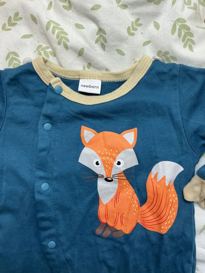 combinaison sans pieds ouverture devant dessin renard devant bleu newborn - photo numéro 4