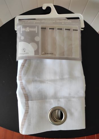🪟 Voilage en étamine – Beige et blanc – Neuf