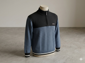Pull encolure zippée en coton bleu-gris et noir 14 ans QUIKSILVER