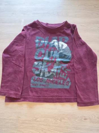 T-shirt manches longues garçon – bordeaux imprimé « Skaters Los Angeles »
