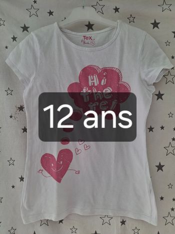 Tee-shirt blanc avec Inscription rose 12 ans Tex