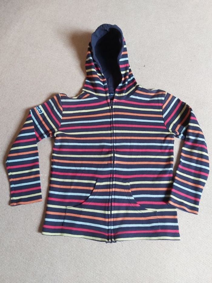 Véritable gilet Breton marinière à capuche 12 ans fille  - Mousaillon