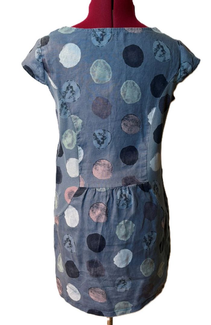 Robe en lin bleue à gros pois pastels artistiques XS/34 - photo numéro 2