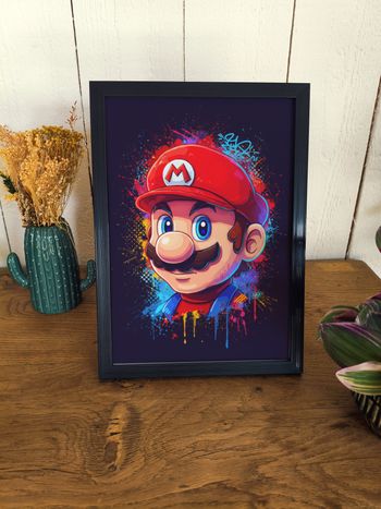 Affiche poster A4 (21×29,7 cm) Mario Nintendo art mural street art coloré déco chambre gamer