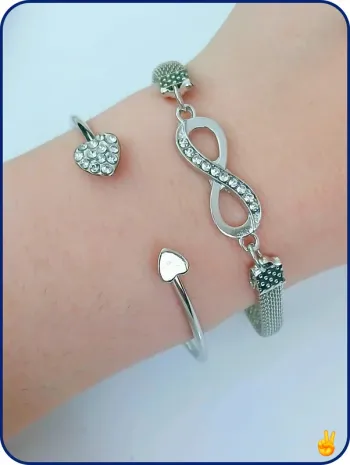 Lot de 2 bracelets argentés femme  cœur & infini tendance