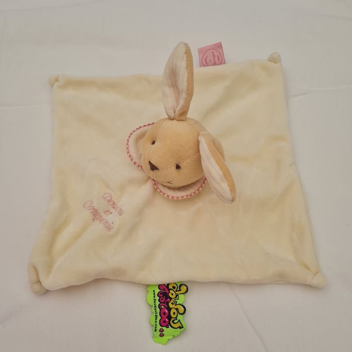 Doudou et compagnie carré plat écru- Collerette rose rayé