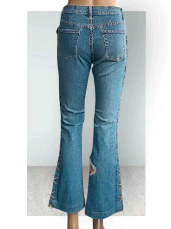 Jean design atypique ,Jet-7 ,coupe bootcut destroy ,taille basse ,stretch - photo numéro 4
