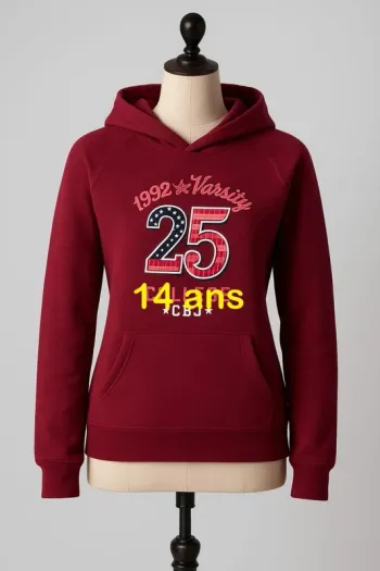 Sweat avec capuche bordeaux imprimé multicolore Bilook Taille 14 ans