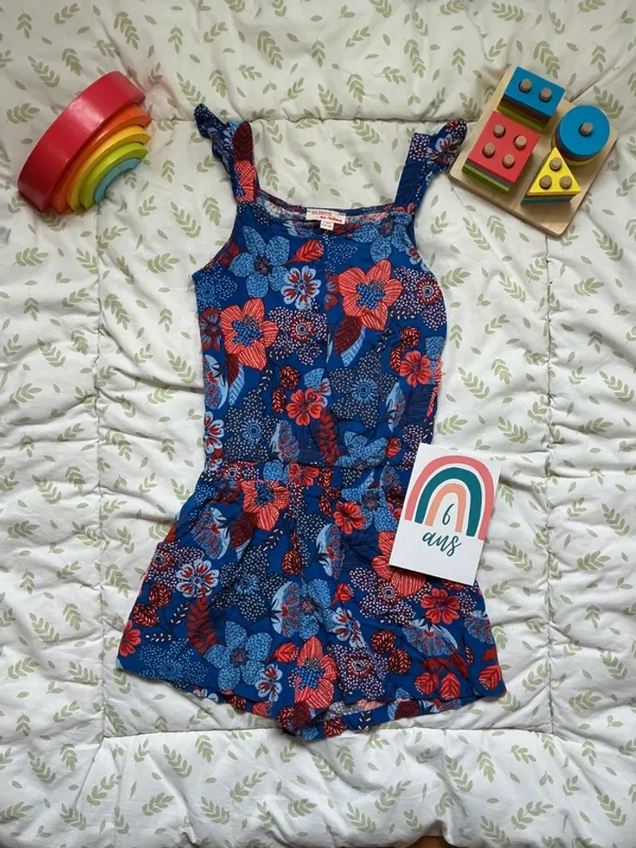 combishort a bretelles bleu motifs rouge du pareil au même 6 ans