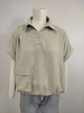 Top à manches courtes gris vert sauge large Taille L (A1002)