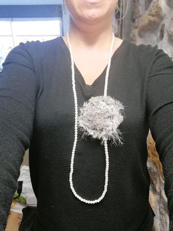 🌺Sautoir en perles Vintage avec grosse fleur tissu 🌺