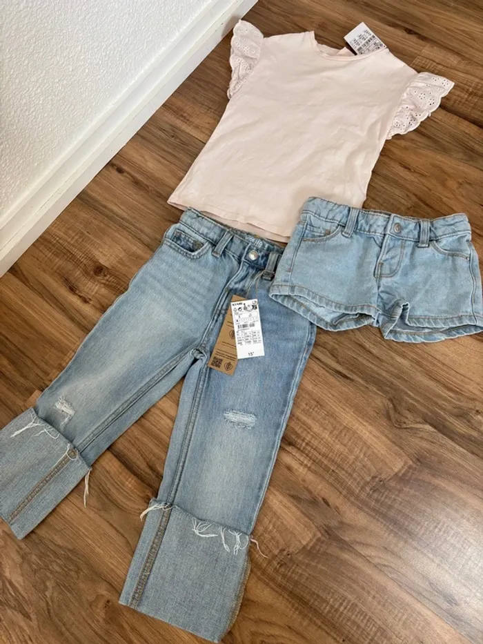 Ensemble jean short top 3 ans 36 mois rose dentelle