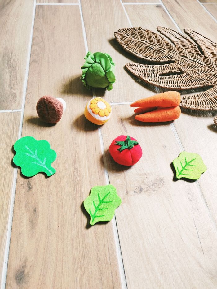 🥕 Dinette lot de divers aliments fruits et légumes en tissu- peluche