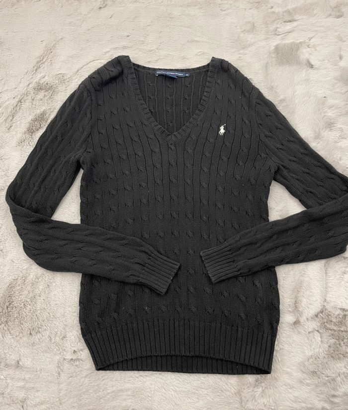 Pull torsadé Ralph Lauren noir col V - Taille XL - photo numéro 2