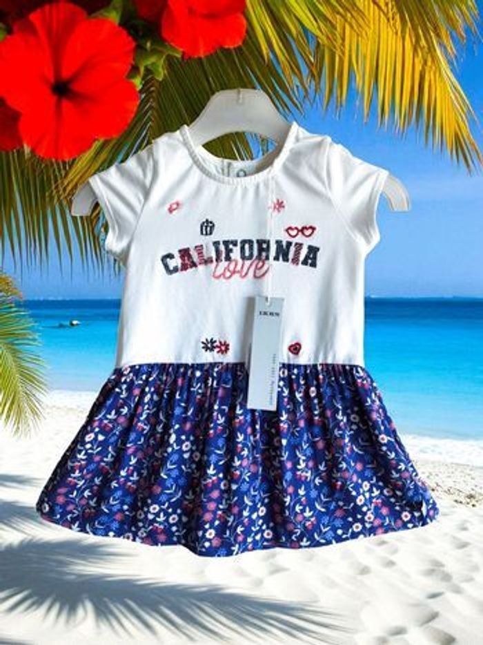 IKKS - NEW - ROBE BÉBÉ FILLE IMPRIMÉ LIBERTY, BRODERIES FANTAISIES & TONS LUMINEUX 12M - photo numéro 2