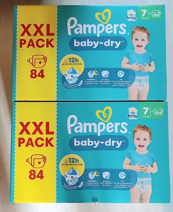 168 couches Pampers baby dry taille 7 (2 XXL Packs)