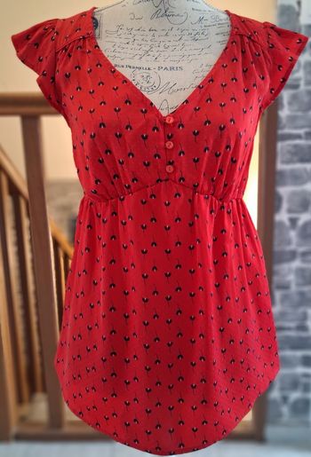 Blouse longue et fluide rouge imprimée