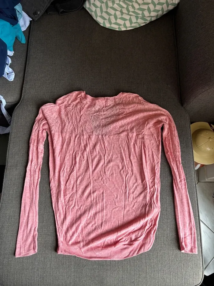Pull fin col V femme rose à fils brillant, promod taille xs - photo numéro 4