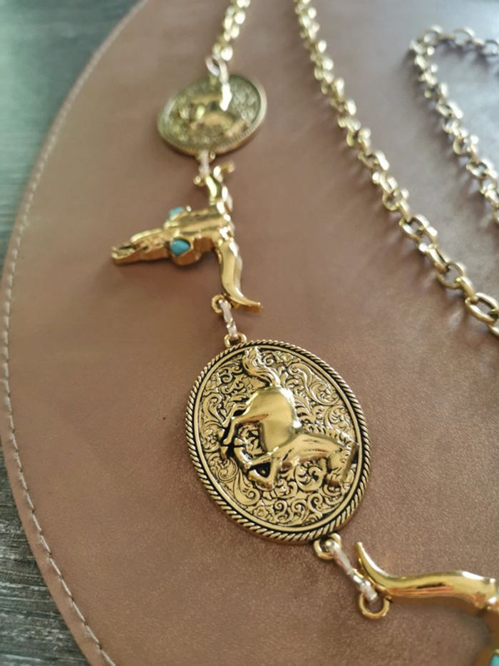 Ceinture Métal dorée chevaux cowboy country - photo numéro 3
