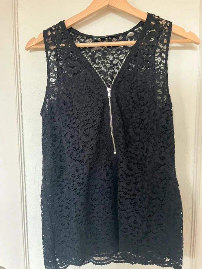 Débardeur top haut noir dentelle The Kooples – zip doré – taille M – très bon état - photo numéro 2