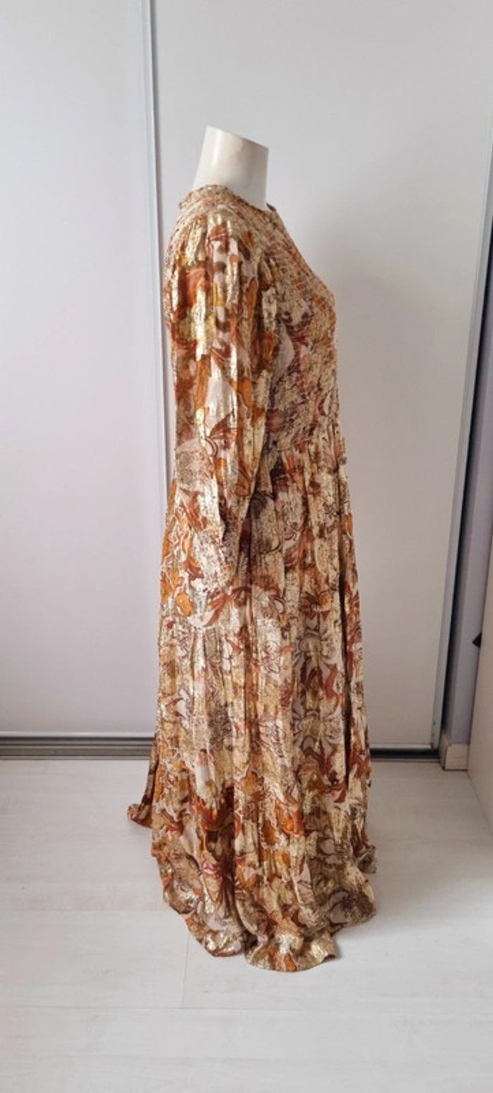Robe imprimée longue marron orange beige lurex doré 38 - photo numéro 4