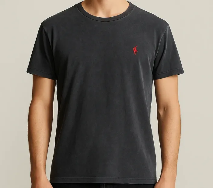 T-shirt noir Ralph Lauren vintage - Logo rouge brodé - Taille M