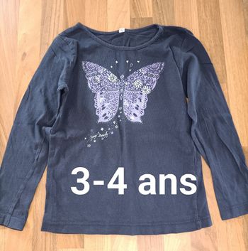 Tee shirt manches longues bleu marine motif papillon 3-4 ans
