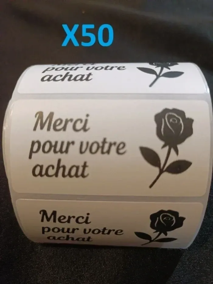 Lot de 50 étiquettes adhésives “Merci pour votre achat” avec motif rose - photo numéro 2