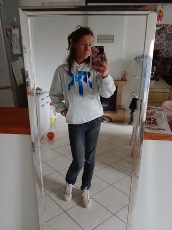 Sweat à capuche M gris clair chiné motif espace c81D