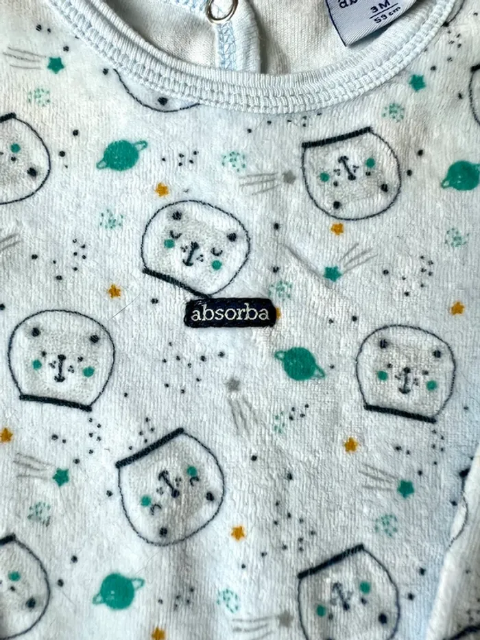 Pyjama Absorba 3 mois velours bleu – motif ours astronaute – très bon état - photo numéro 2