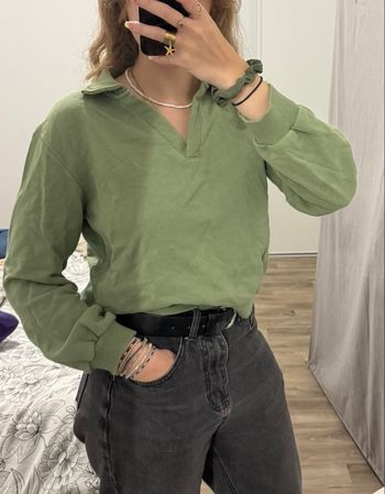 Pull vert col polo CACHE CACHE taille XS – style décontracté vintage